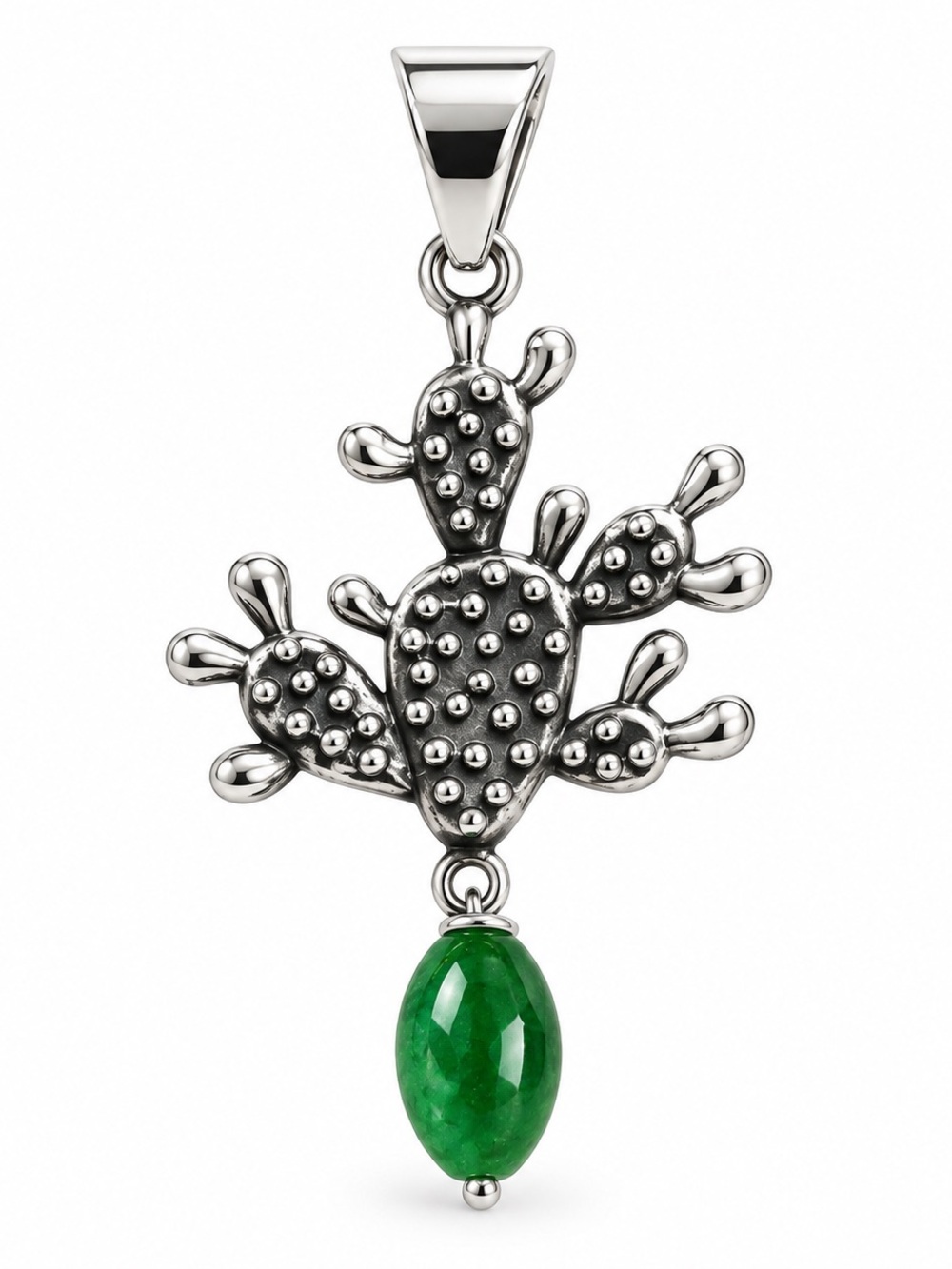 Sterling Silver Cactus Pendant with Green Aventurine Gemstone